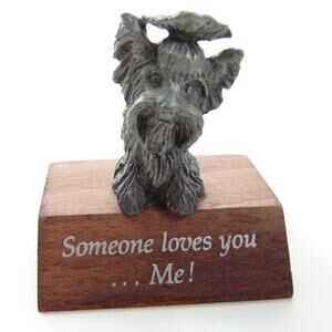 Vintage Kitschy Pewter Yorkshire Terrier Figurine Dog Stand Someone Loves You